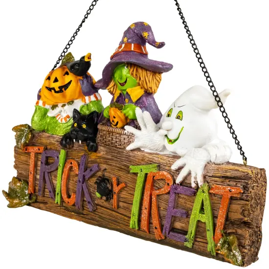 Northlight Trick or Treat Jack O' Lantern Ghost and Witch Halloween Wall Sign - 13.5" Multi {4}
