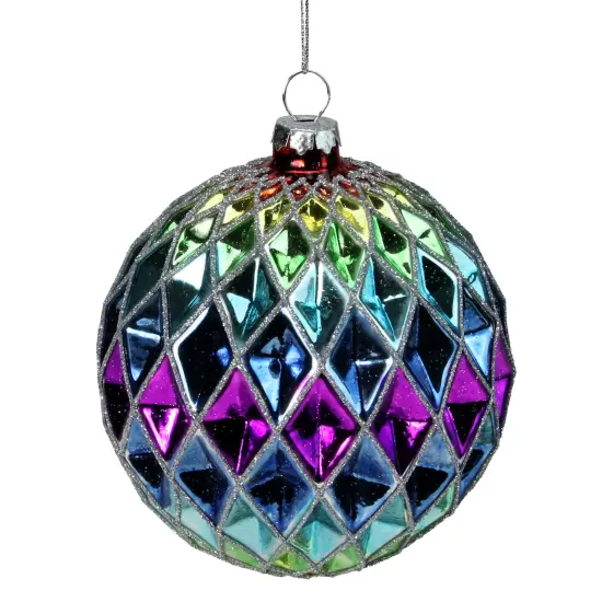 Northlight Glittered Harlequin Christmas Glass Ball Ornament - 3.75" - Rainbow Multi {1}