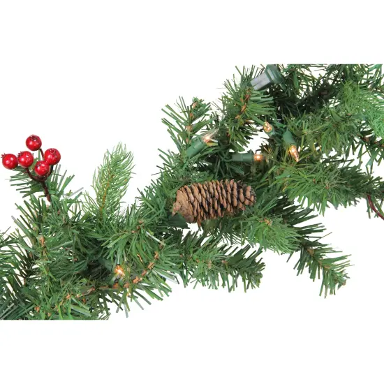 Northlight Real Touch&trade;️ Pre-Lit Noble Fir with Berries Artificial Christmas Garland - 9' x 10" - Clear Lights Green {3}