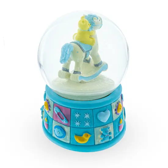 Teddy Bear on Rocking Horse Baby Boy Musical Water Snow Globe {5}
