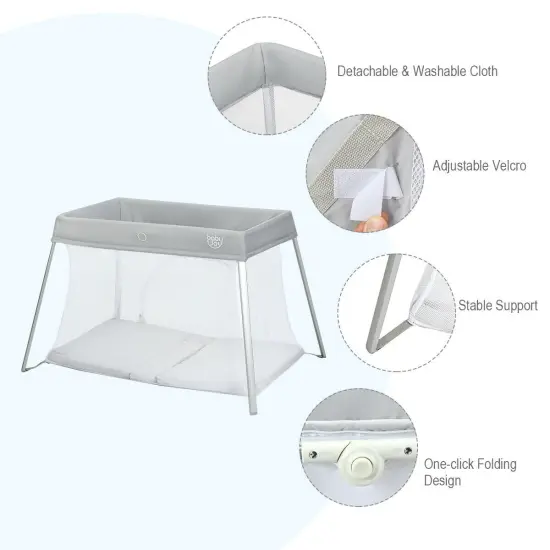 Lightweight Foldable Baby Playpen with Carry Bag Light Grey {6}
