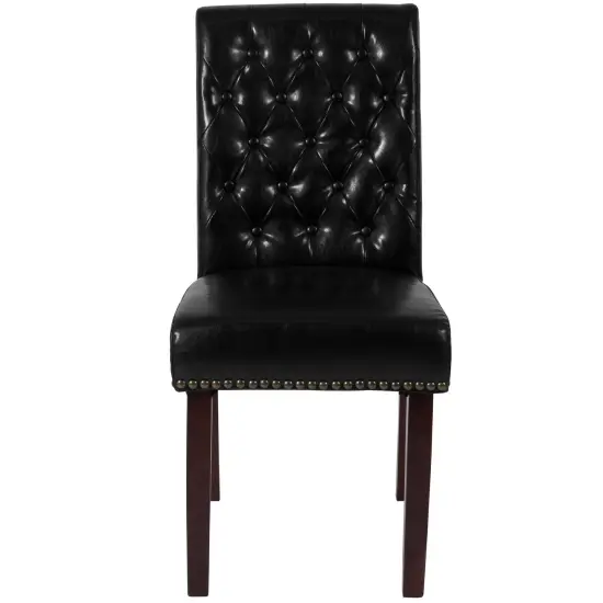 Merrick Lane Falmouth Upholstered Parsons Chair with Nailhead Trim - Set of 4 Black LeatherSoft {3}