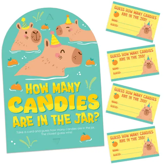 Big Dot of Happiness Capy Birthday - How Many Candies Capybara Party Game - 1 Stand and 40 Cards - Candy Guessing Game {1}
