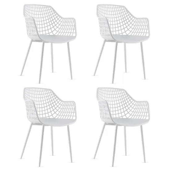 Costway Modern Dining Chair Set of 4 Plastic Shell Hollow withMetal Legs for Living Room {1}