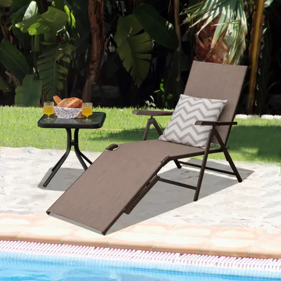 Patio Foldable Chaise Lounge Chair with Backrest and Footrest Brown {3}