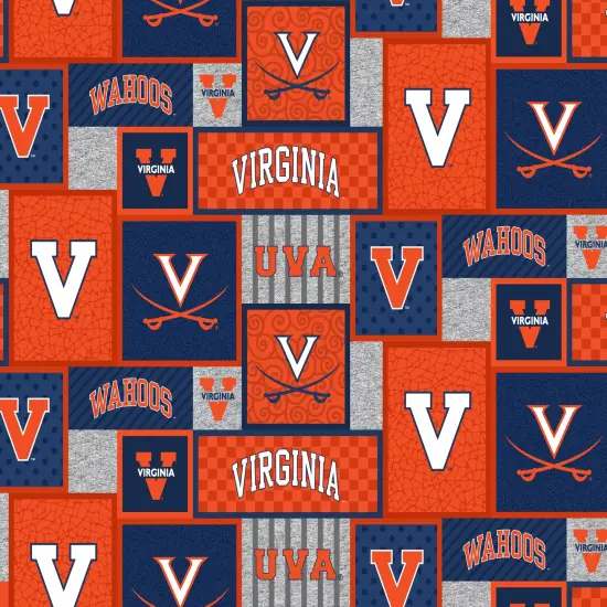 Sykel Enterprises-University of Virginia Fleece Fabric-Virginia Cavaliers College Patch Fleece Blanket Fabric-Sold by the yard {1}