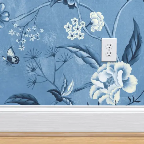 Peel & Stick Wallpaper 2FT Wide Victorian Floral Blue And White Chinoiserie New Romanticism Large Scale Custom Removable Wallpaper by Spoonflower {4}