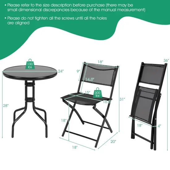 3 Piecs Folding Bistro Table Chairs Set for Indoor and Outdoor {4}