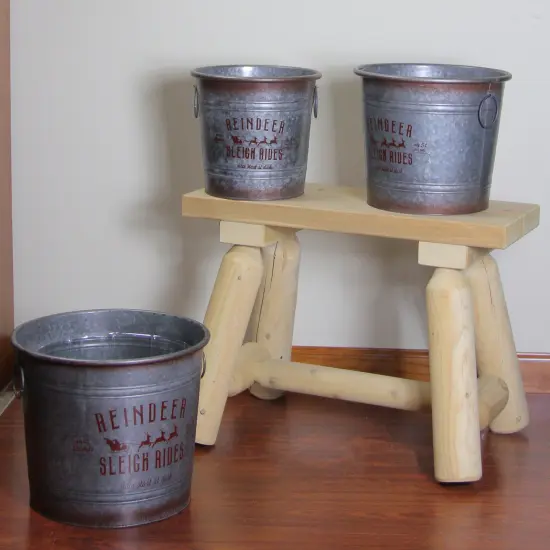 Napco Set of 3 Reindeer Sleigh Rides Metal Christmas Tree Pot Covers Gray {4}