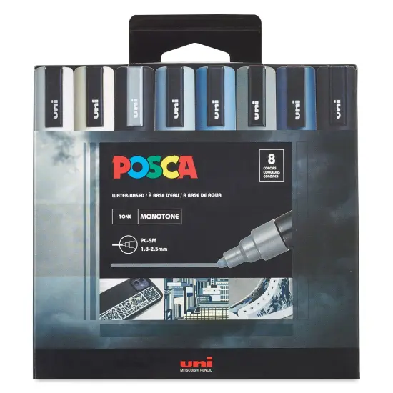 Posca Paint Markers - Set of 8, Monotone Colors, Medium Bullet Tip, 2.5 mm {1}