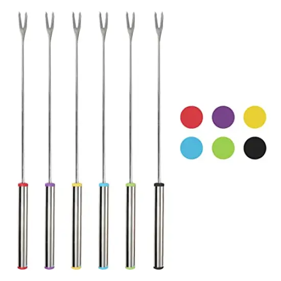 6 PCS 9.5 Inch Color-Coded Stainless Steel Fondue Forks, Cheese Fondue Fork Stainless Steel Fruit Fondue Forks with Heat-blocking Handle for Chocolate Fountain Cheese Hot Pot Barbecue Marshmallows {1}
