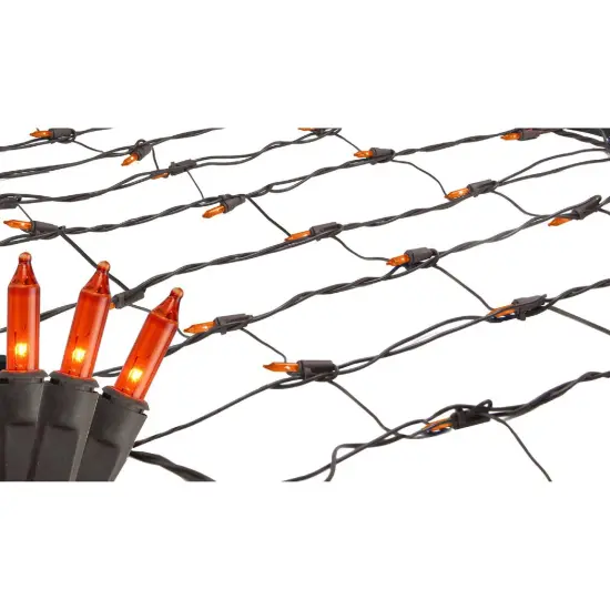 Northlight Mini Net Style Incandescent Christmas Lights - 2' x 8' -Orange - Brown Wire {1}
