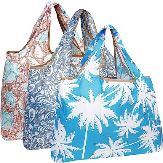 Wrapables Large Foldable Tote Nylon Reusable Grocery Bag, 3 Pack Ocean Breeze {1}