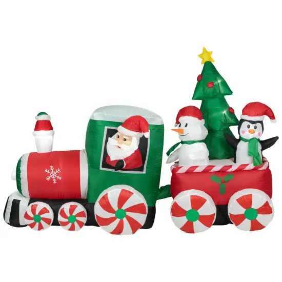 Northlight 8' Inflatable Train With Santa and Friends Outdoor Christmas Decoration Red {1}