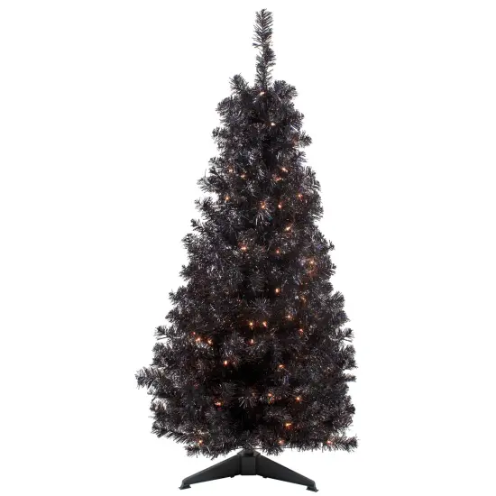 Northlight Pre-Lit Slim Artificial Tinsel Halloween Tree - 4' - Black - Clear Lights {3}