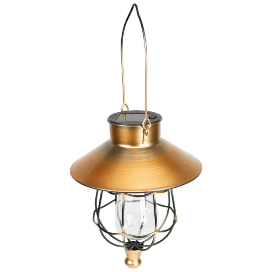 Northlight 9" Bronze Outdoor Hanging Solar Lantern with Handle {1}