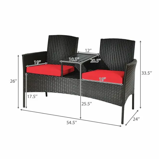 Modern Patio Conversation Set with Built-in Coffee Table and Cushions Red {4}