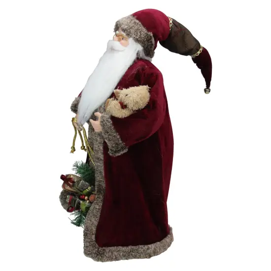 Northlight 24" Burgundy Santa Claus with Teddy Bear Christmas Figure Red {4}