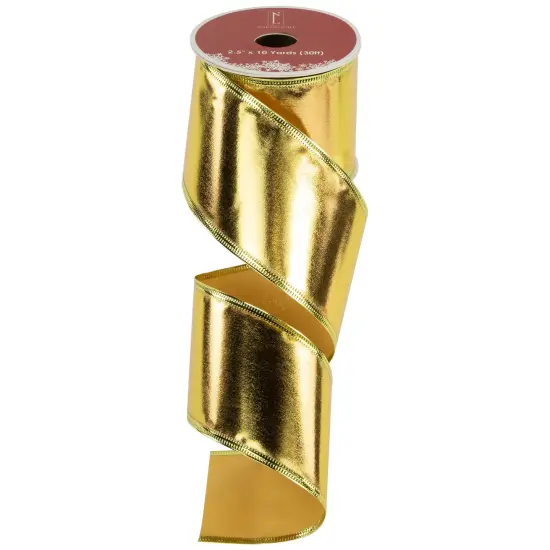 Northlight Shimmering Gold Metallic Wired Craft Christmas Ribbon 2.5" x 10 Yards {4}