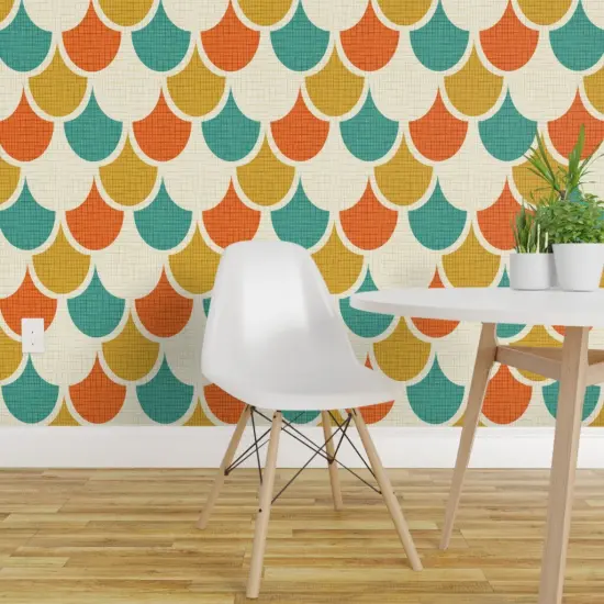 Peel & Stick Wallpaper 2FT Wide Animal Print Midcentury Mod Retro Scallops Snakeskin Vintage Scales Custom Removable Wallpaper by Spoonflower {1}