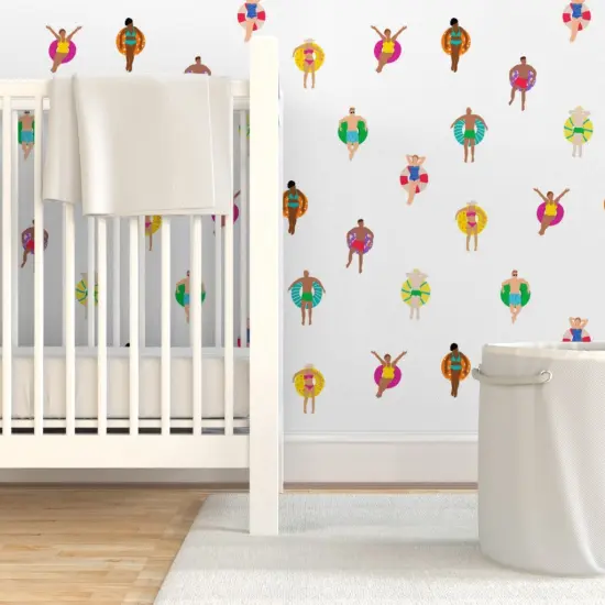 Pre-Pasted Wallpaper 2FT Wide Multicolor Ocean Swim Pool Swimmers Bathing Suit Vacation Diverse House Custom Pre-pasted Wallpaper by Spoonflower {7}