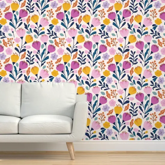 Peel & Stick Wallpaper 2FT Wide Crocus Bloom Whimsical Floral Modern Garden Botanical Purple Yellow Large Scale Custom Removable Wallpaper by Spoonflower {5}