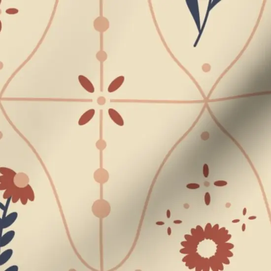 Various Fabrics by the Yard or Fat Quarter Rust Floral Scandi Flowers Traditional Minimal Navy Cream Large Scale Custom Printed Fabric by Spoonflower {7}