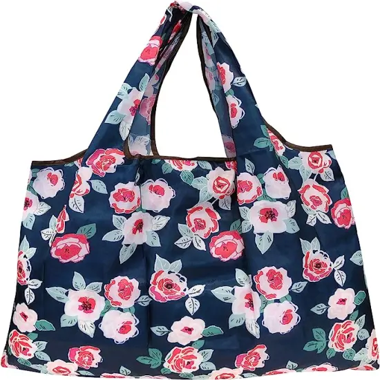 Wrapables Large Foldable Tote Nylon Reusable Grocery Bags, 5 Pack Amazing Bloom {2}