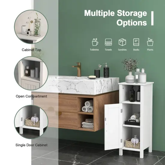 Bathroom Adjustable Shelf Floor Storage Cabinet with Door {6}