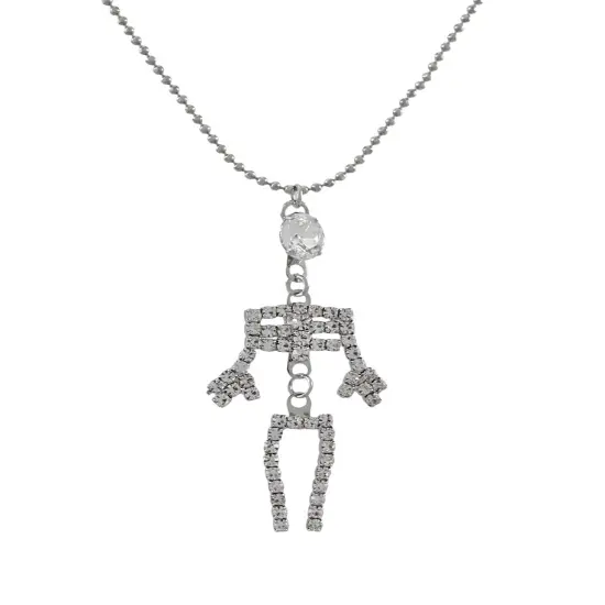 Rhinestone Dangling Skeleton Necklace {1}
