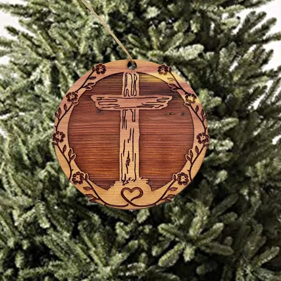 Cross and Heart - Cedar Ornament {5}
