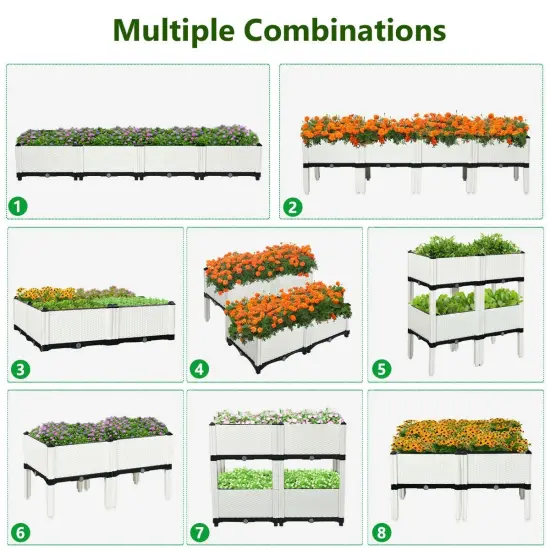 Set of 4 Elevated Flower Vegetable Herb Grow Planter Box White {3}
