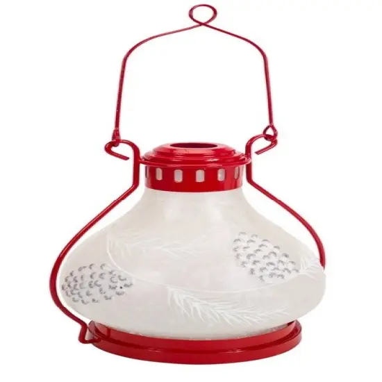 Melrose 17" Red and Frosted White Battery Operated LED Christmas Lantern with Timer {1}
