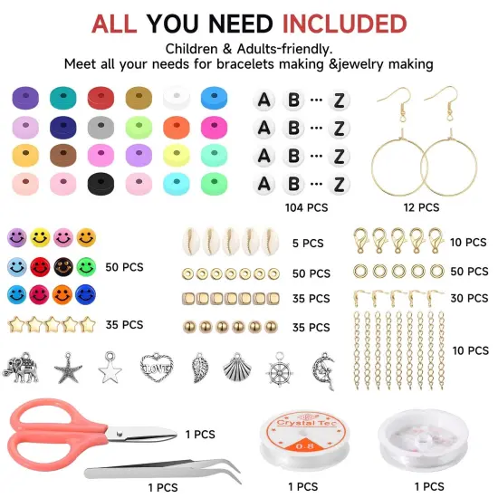 6000 Pieces 24 Colors 6mm Polymer Clay Beads,Bracelet Making Kit,Preppy Flat Spacer Heishi Beads for Jewelry Making with Smiley Face Beads Letter Beads Pendant Charms kit,Gifts/DIY {2}