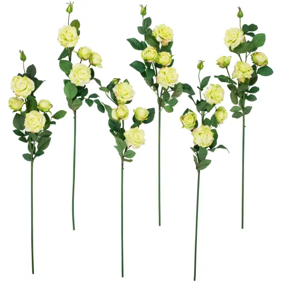 Northlight Real Touch&trade; Yellow and Green Artificial Rose Floral Sprays, Set of 6 - 35" {1}