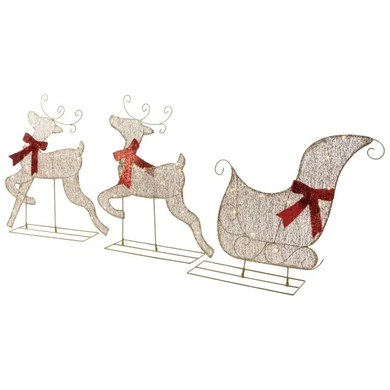 Northlight 3pc LED Lighted Reindeer and Sleigh Outdoor Christmas Decoration Silver {4}