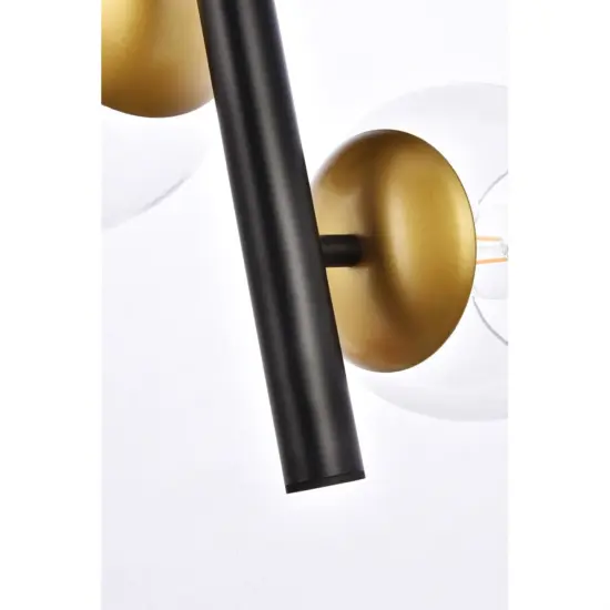 Wells 18 inch pendant in black and brass with clear shade {5}