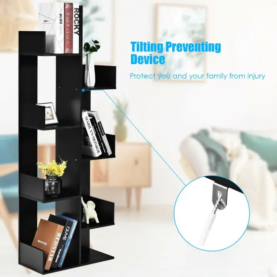 8-Tier Bookshelf Bookcase with 8 Open Compartments Space-Saving Storage Rack Black {4}