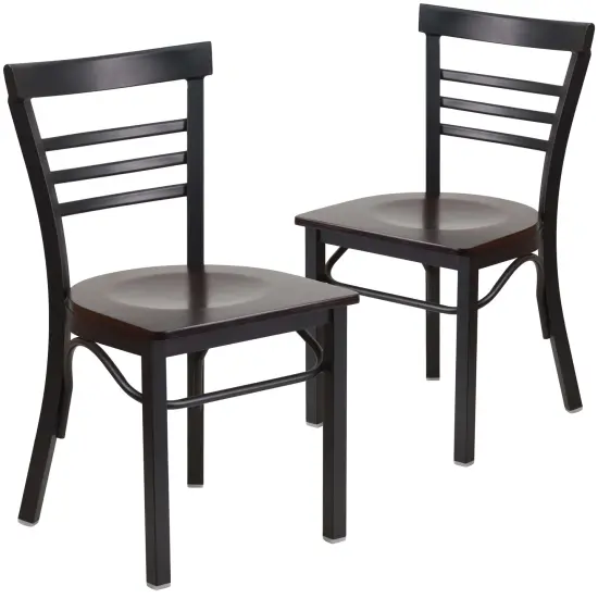 Emma and Oliver 2 Pack Three-Slat Ladder Back Metal Restaurant Chair BurgVYL/BlackMetal {6}