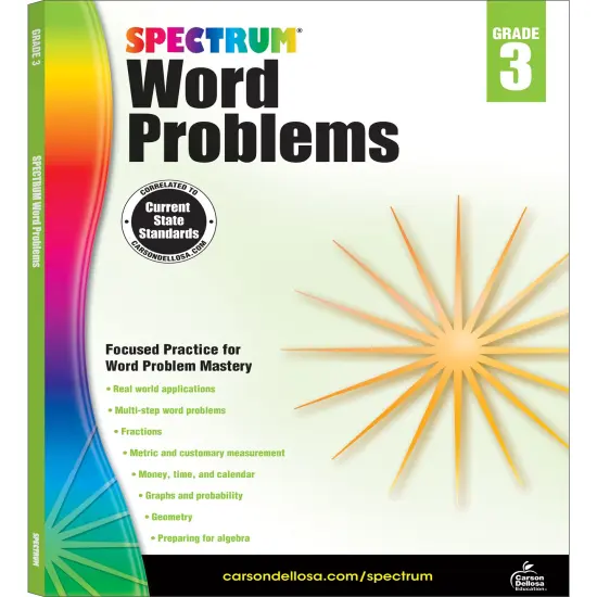 Spectrum Word Problems 3rd Grade Math Workbook, Geometry, Algebra Prep, Fractions, Telling Time, Money, and More Mathematics, Classroom or Homeschool Curriculum {1}