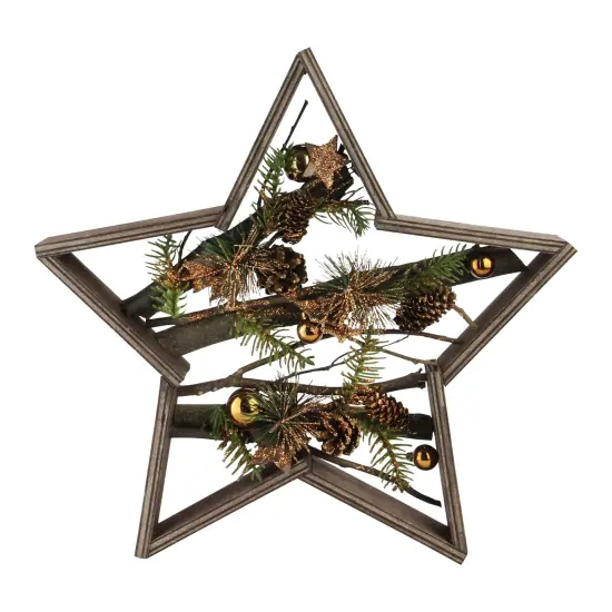 Northlight Wood Framed Star with Mixed Branches and Bells Table or Wall Decoration - 15.25" Gold {1}