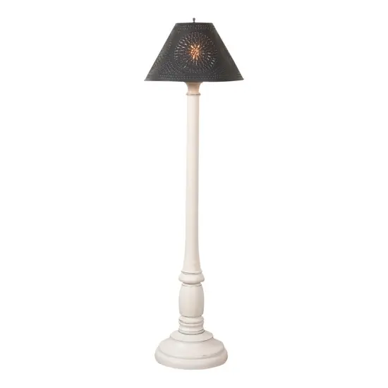 Brinton Floor Lamp in Rustic White - Smokey Black Shade {1}