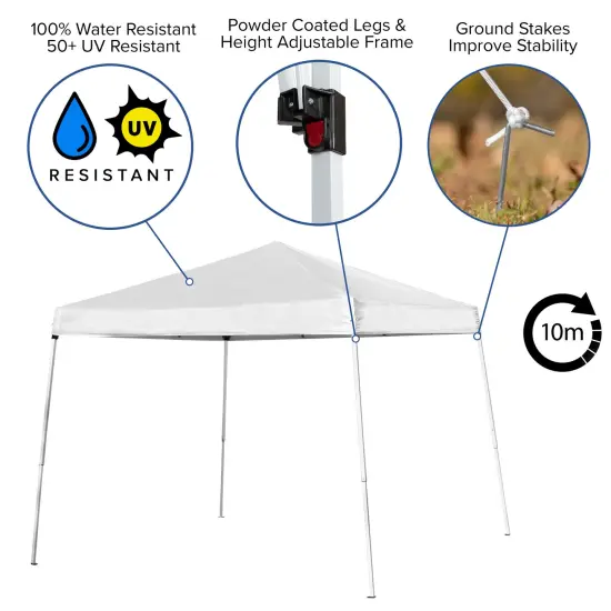 Emma and Oliver Tamar 10'x10'Weather Resistant, UV Coated Pop Up Canopy Tent with Reinforced Corners, Height Adjustable Frame and Carry Bag White {2}
