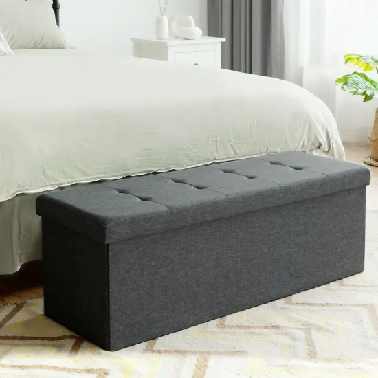 Fabric Folding Storage with Divider Bed End Bench Dark Grey {2}