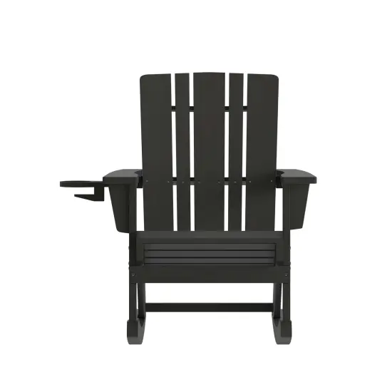 Merrick Lane Ridley HDPE Adirondack Chair with Cup Holder and Pull Out Ottoman, All-Weather HDPE Indoor/Outdoor Chair Black {3}