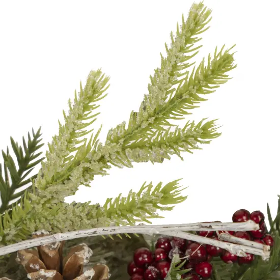 Northlight Icy Winter Foliage and Plaid Bow Artificial Christmas Twig Wreath, 23 inch, Unlit Brown {7}