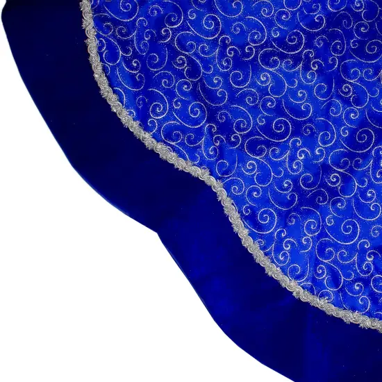 Northlight 48" Royal Blue and Silver Swirl Christmas Tree Skirt with Scalloped Trim {4}