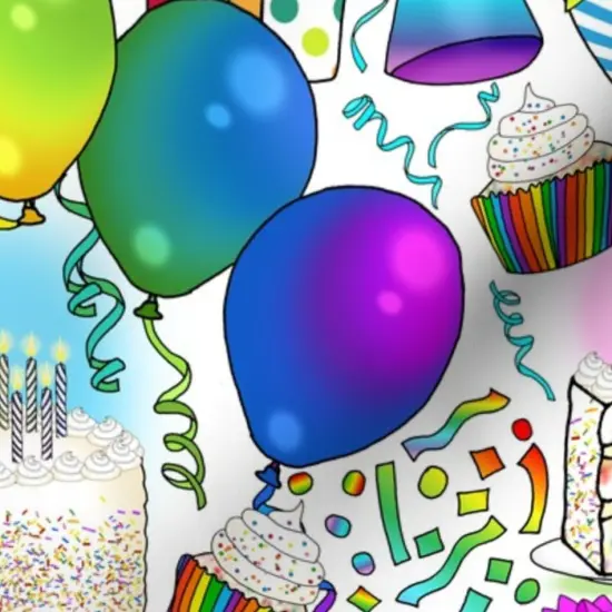 Various Fabrics by the Yard or Fat Quarter Rainbow Retro Party Celebration Balloons Gifts Birthday Cake Cupcake Fun Custom Printed Fabric by Spoonflower {7}