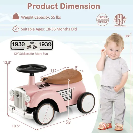 Kids Sit To Stand Vehicle With Working Steering Wheel And Under Seat Storage Pink {5}