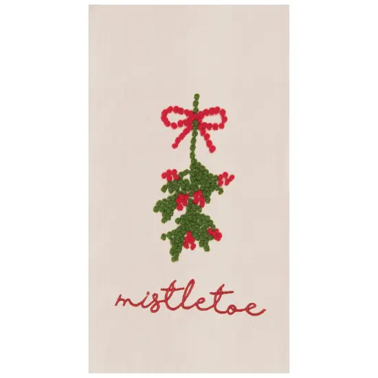 Mistletoe Berries French Knot Cotton Embroidered Flour Sack Kitchen Towel {1}